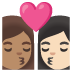 👩🏽‍❤️‍💋‍👩🏻 kiss: woman, woman, medium skin tone, light skin tone display on Google